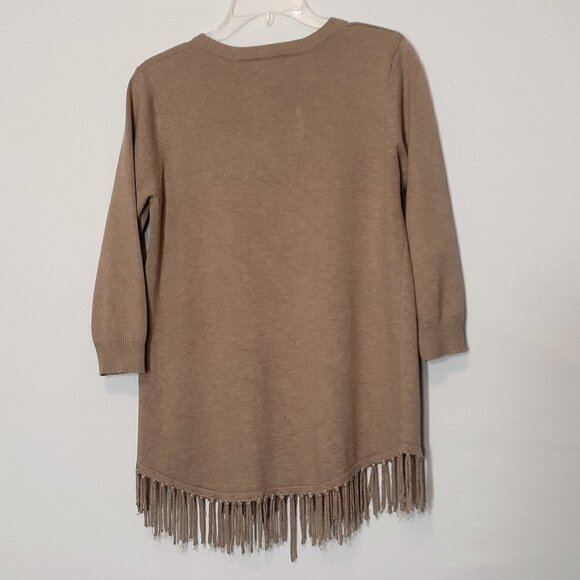 WOMEN'S JOSEPH A. Pullover V-Neck Sweater; 3/4 Sleeves; Fringe; Size Medium - Picture 2 of 5